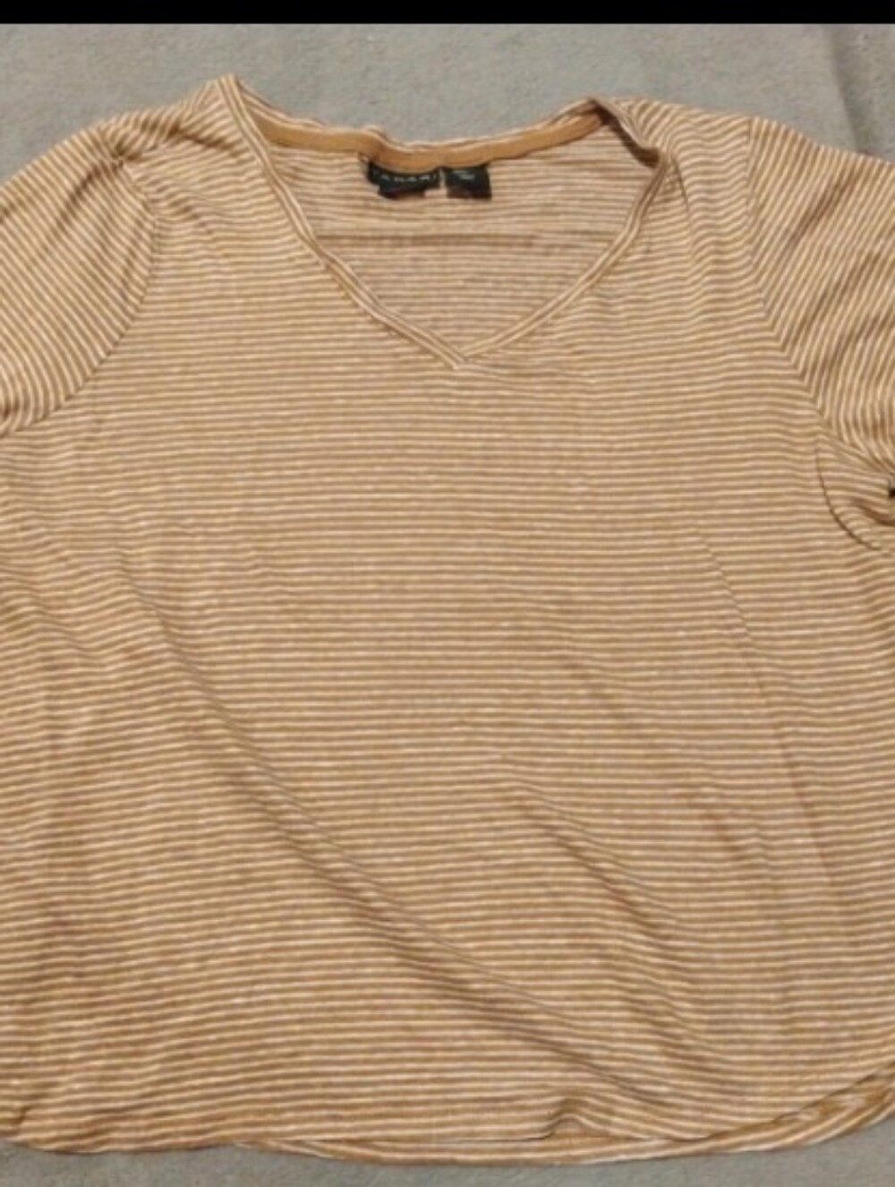 Tahari 100% Linen Striped V-Neck Short Sleeve Tee Shirt - L